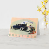 古いリンカーンとヴィンテージカーのグリーティングカード カード (黄色い花)