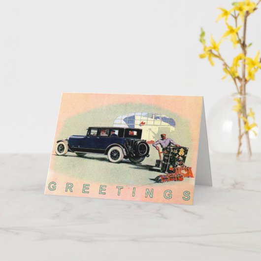 古いリンカーンとヴィンテージカーのグリーティングカード カード (黄色い花)