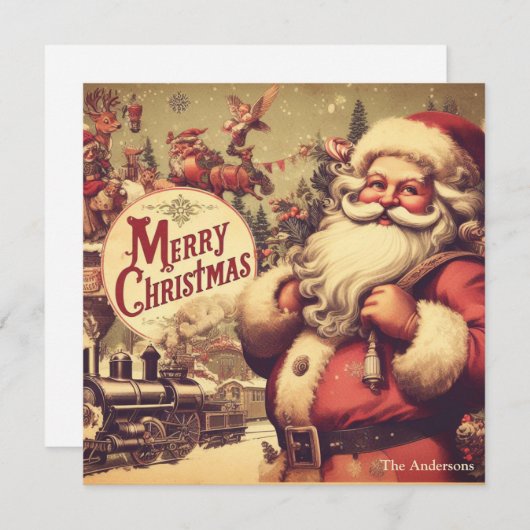 古いレトロなサンタクロースが消色した色を微笑む シーズンカード (正面/裏面)