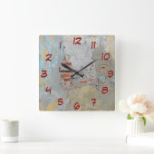 古いレンガの壁 – 時間を逆時計に戻す スクエア壁時計 (ホーム)