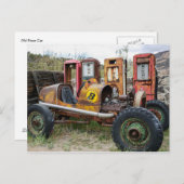古いレースカーとガスポンプはがき ポストカード (正面/裏面)