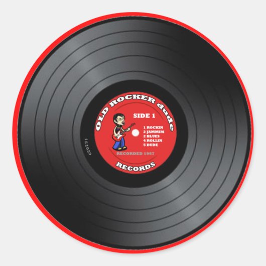 古いロッカーダデビニールのレコードステッカー ラウンドシール (正面)
