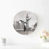 古いロンドン、黒と白。 ラージ壁時計 (ホーム)