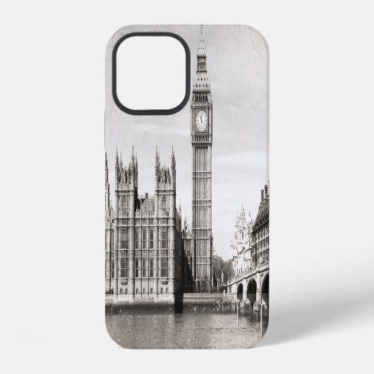 古いロンドン、黒と白。 iPhoneケース (裏面)