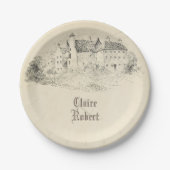 古いヴィンテージのおとぎ話の城の結婚式 ペーパープレート (正面)