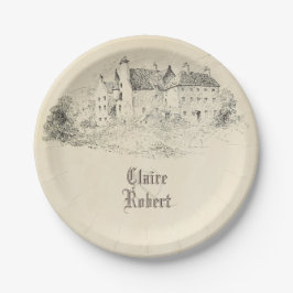 古いヴィンテージのおとぎ話の城の結婚式 ペーパープレート