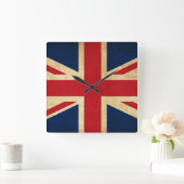 古いヴィンテージのグランジなイギリス旗の英国国旗 スクエア壁時計 (ホーム)