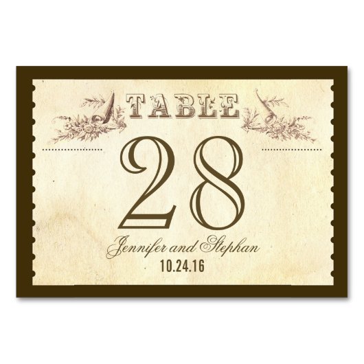 古いヴィンテージのスタイルのテーブル数カード座席表 テーブルナンバー (正面)