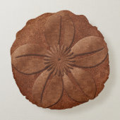 古いヴィンテージのスタイルの銅ライト織り目加工の花 ラウンドクッション (裏面)