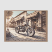 古いヴィンテージのバイクがカフェの近くに停まっている 薄葉紙 (正面)