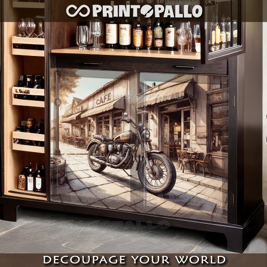 古いヴィンテージのバイクがカフェの近くに停まっている 薄葉紙