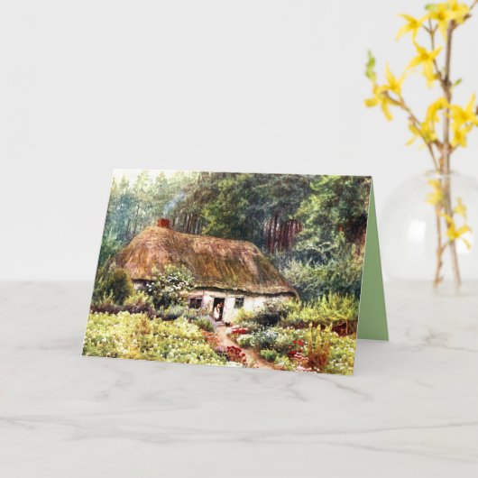 古いヴィンテージのビクトリアンなコテージの森の水彩画 カード (黄色い花)