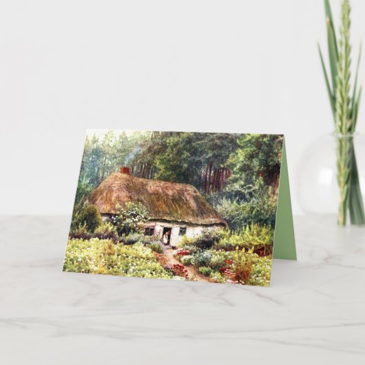 古いヴィンテージのビクトリアンなコテージの森の水彩画 カード (正面)