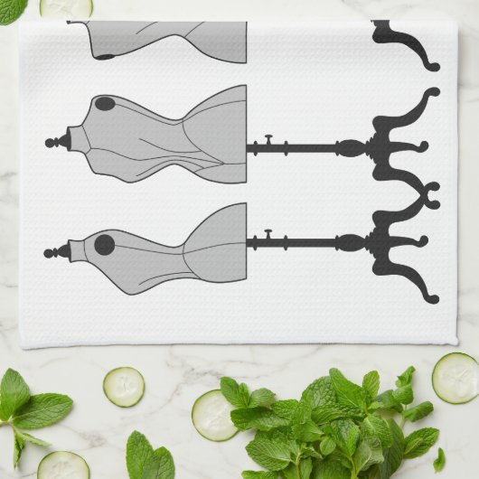 古いヴィンテージのマネキン、ファッションのイラストレーション キッチンタオル (折り畳み)