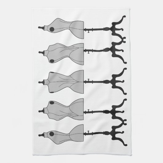 古いヴィンテージのマネキン、ファッションのイラストレーション キッチンタオル (縦)