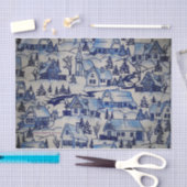 古いヴィンテージのメリークリスマスの休日の村 薄葉紙 (クラフト)