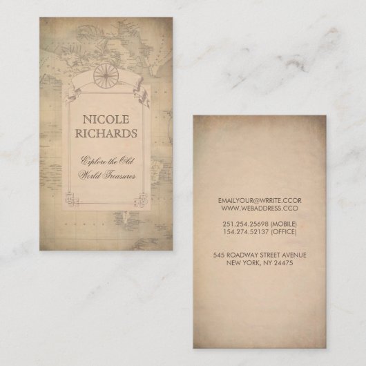 古いヴィンテージの世界地図の旅行者の冒険 名刺 (正面/裏面)