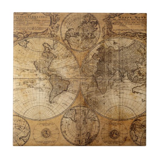 古いヴィンテージの世界地図 タイル (正面)