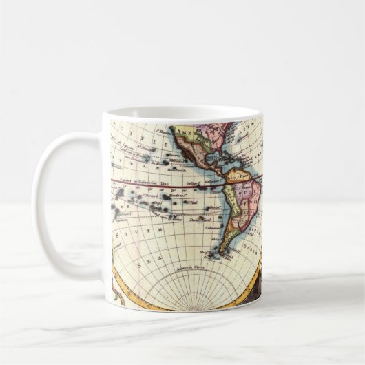 古いヴィンテージの旧式な世界地図のイラストレーションのスケッチ コーヒーマグカップ (左)