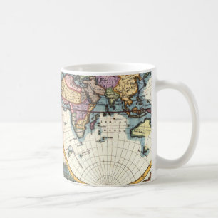 古いヴィンテージの旧式な世界地図のイラストレーションのスケッチ コーヒーマグカップ