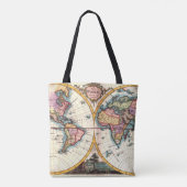 古いヴィンテージの旧式な世界地図のイラストレーションのスケッチ トートバッグ (裏面)