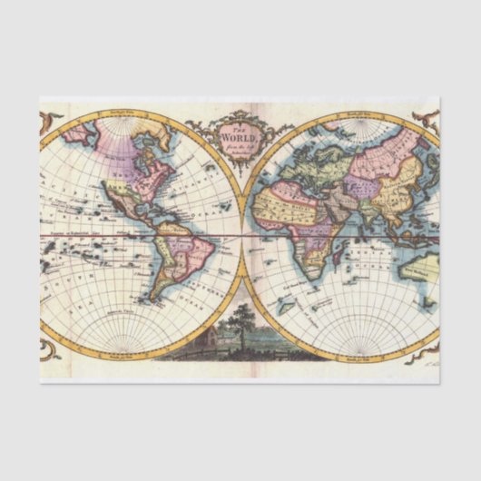 古いヴィンテージの旧式な世界地図のイラストレーションのスケッチ 薄葉紙 (正面)