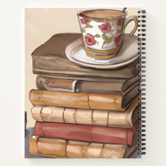 古いヴィンテージの本とコーヒーパーソナライズされた杯 ノートブック (裏面)