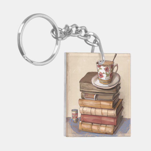 古いヴィンテージの本とコーヒー1杯 キーホルダー (正面左)