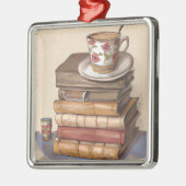 古いヴィンテージの本とコーヒー1杯 メタルオーナメント (左)
