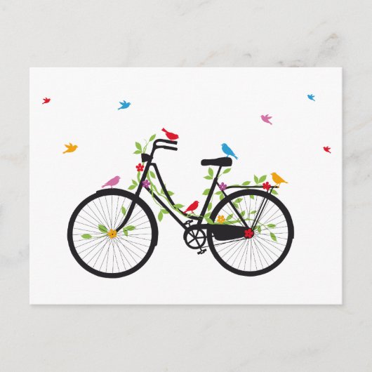 古いヴィンテージの花鳥自転車 ポストカード (正面)