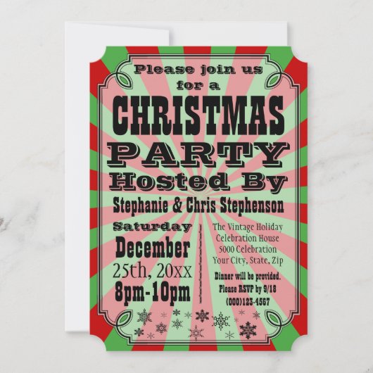 古いヴィンテージクリスマスパーティの招待状 招待状 (正面)