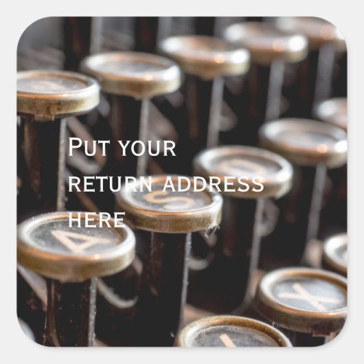古いヴィンテージタイプライター鍵差出人住所シール スクエアシール (正面)