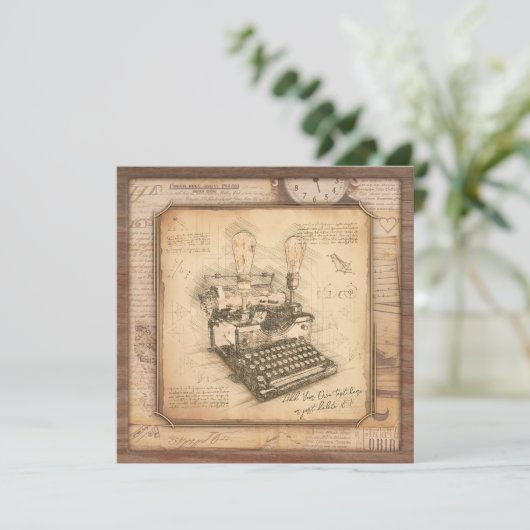 古いヴィンテージタイプライター。作家/ライターギフト シーズンカード (スタンド正面)