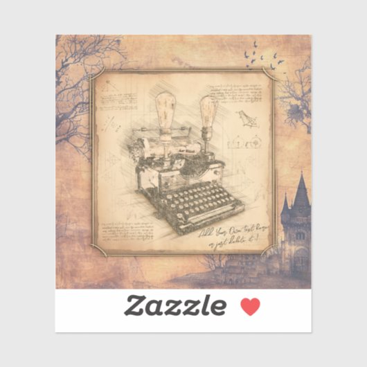 古いヴィンテージタイプライター。作家/ライターギフト シール (シート)