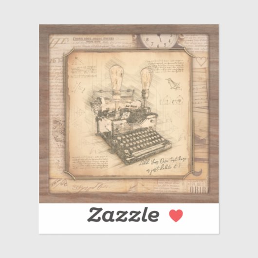 古いヴィンテージタイプライター。作家/ライターギフト シール (シート)