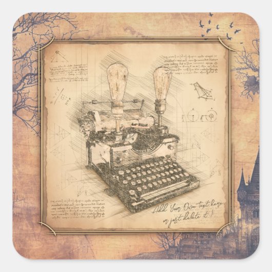 古いヴィンテージタイプライター。作家/ライターギフト スクエアシール (正面)