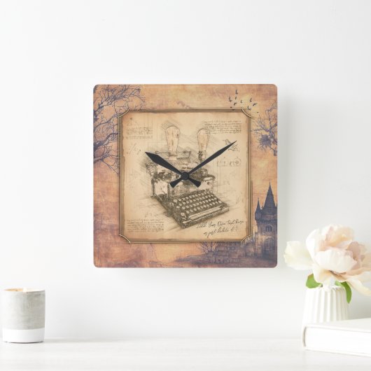 古いヴィンテージタイプライター。作家/ライターギフト スクエア壁時計 (ホーム)