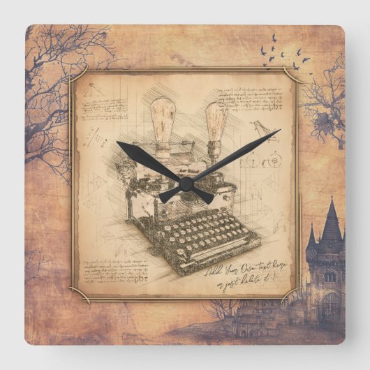 古いヴィンテージタイプライター。作家/ライターギフト スクエア壁時計 (正面)