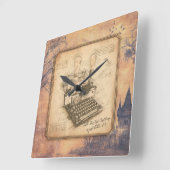 古いヴィンテージタイプライター。作家/ライターギフト スクエア壁時計 (傾斜)