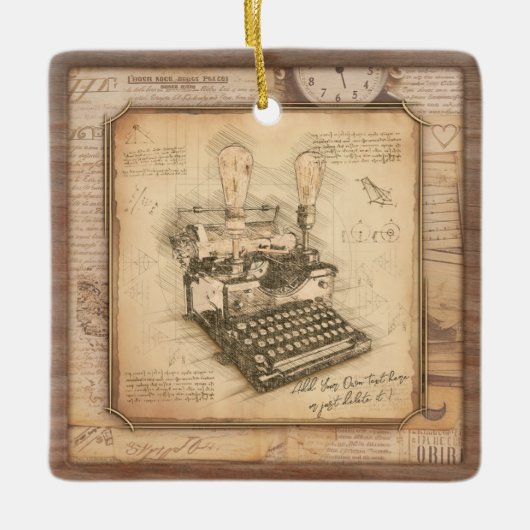 古いヴィンテージタイプライター。作家/ライターギフト セラミックオーナメント (正面)