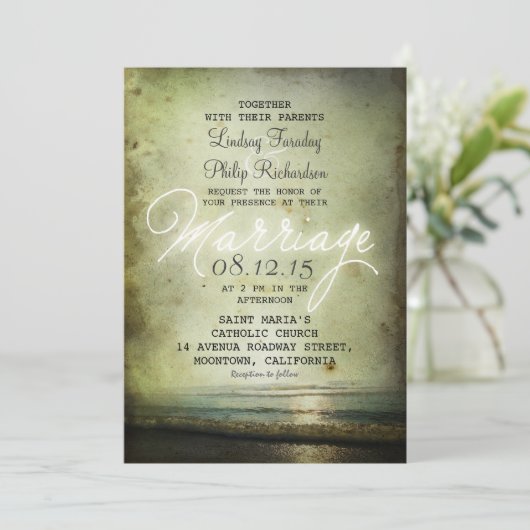 古いヴィンテージビーチ結婚式招待状 招待状 (スタンド正面)