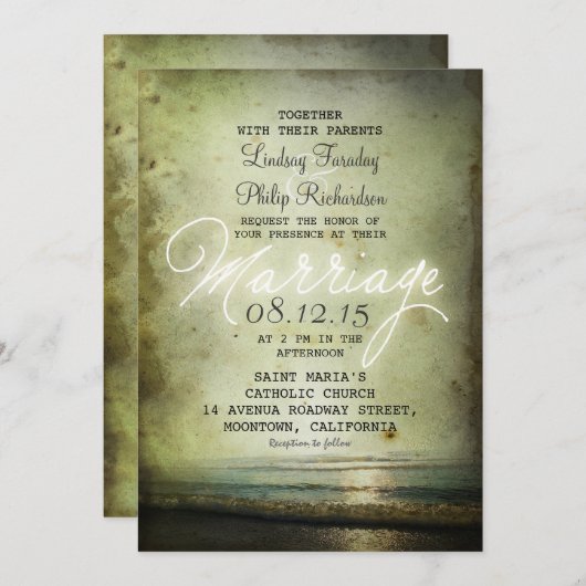 古いヴィンテージビーチ結婚式招待状 招待状 (正面/裏面)