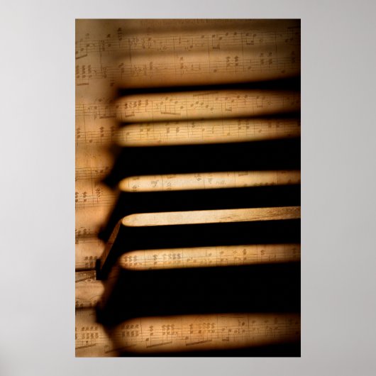 古いヴィンテージピアノ鍵と楽譜 ポスター (正面)