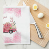 古いヴィンテージピンクピックアップトラックキッチンタオル キッチンタオル (四つ折り)