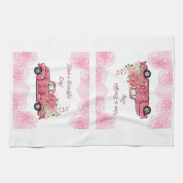 古いヴィンテージピンクピックアップトラックキッチンタオル キッチンタオル