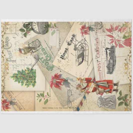 古いヴィンテージポストカードクリスマスサンタデカップージ 薄葉紙 (正面)