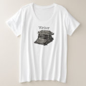 古いヴィンテージマニュアル黒書体ライター プラスサイズTシャツ (デザイン正面)
