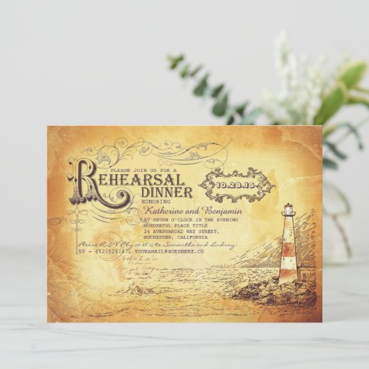 古いヴィンテージライトハウス航海のリハーサルディナー 招待状 (スタンド正面)
