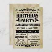 古いヴィンテージ国の誕生日パーティーの招待 招待状 (正面/裏面)