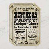 古いヴィンテージ国の誕生日パーティーの招待 招待状 (正面/裏面)